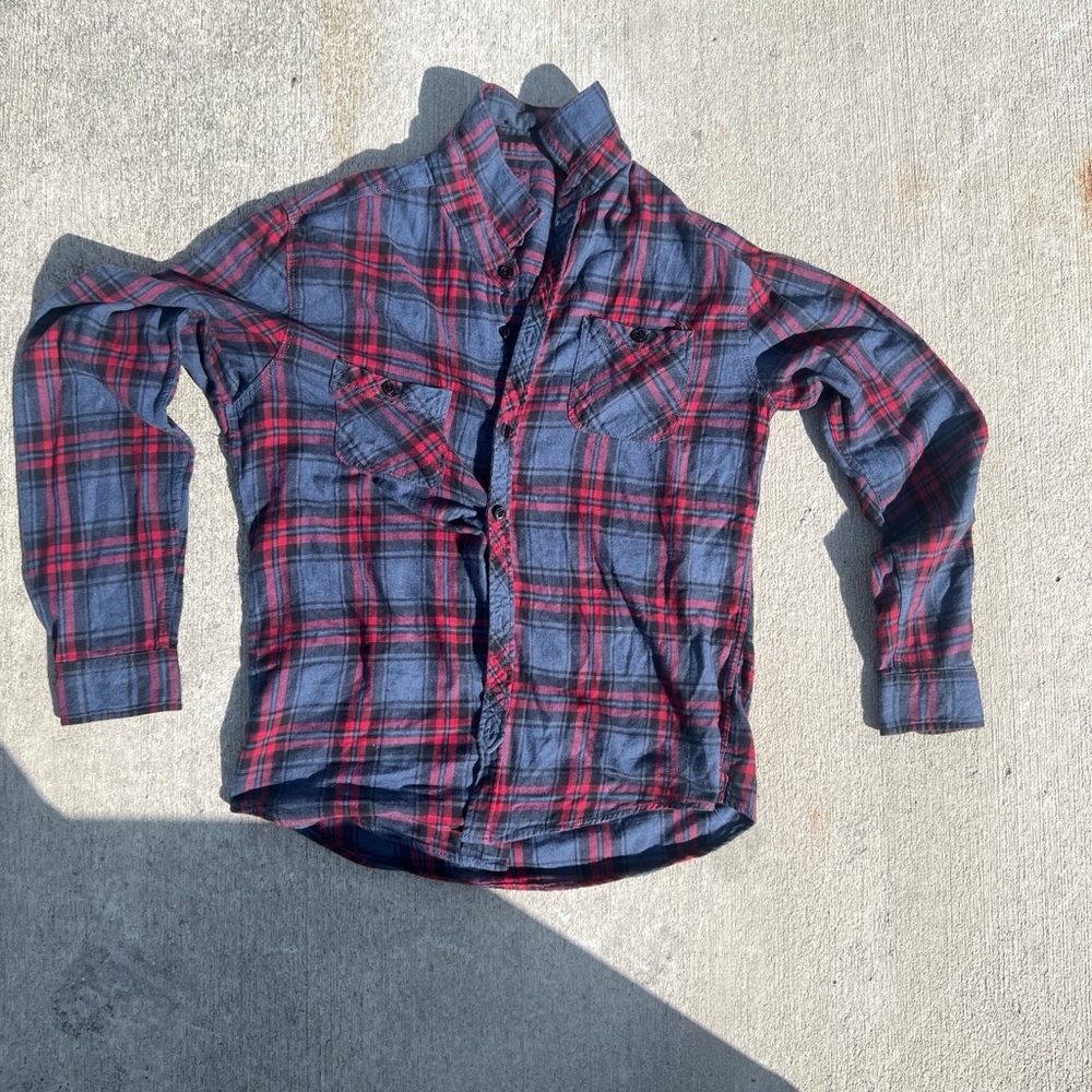 Plaid Button-Up Shirt - Red and Blue